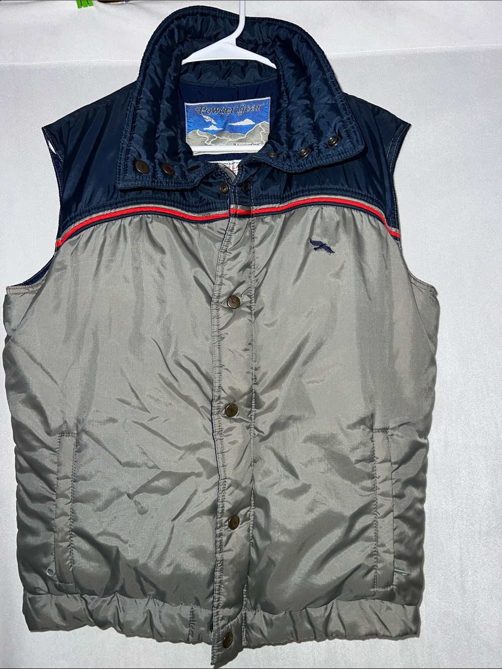 Vintage Mens Medium Down Filled Navy & Gray Quilted Puffer Vest-Flawed!